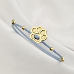 Brățara Paw – pandantiv lăbuță si 2 biluțe 3 mm pe Snur albastru Gros